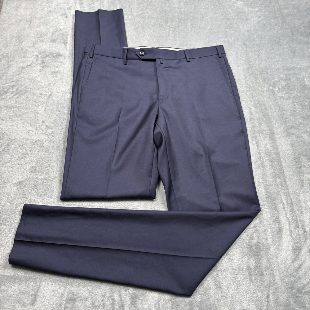 Malcom Made In Italy Navy Blue 100% Wool Parma Tapered Dress Mens 36x38*
